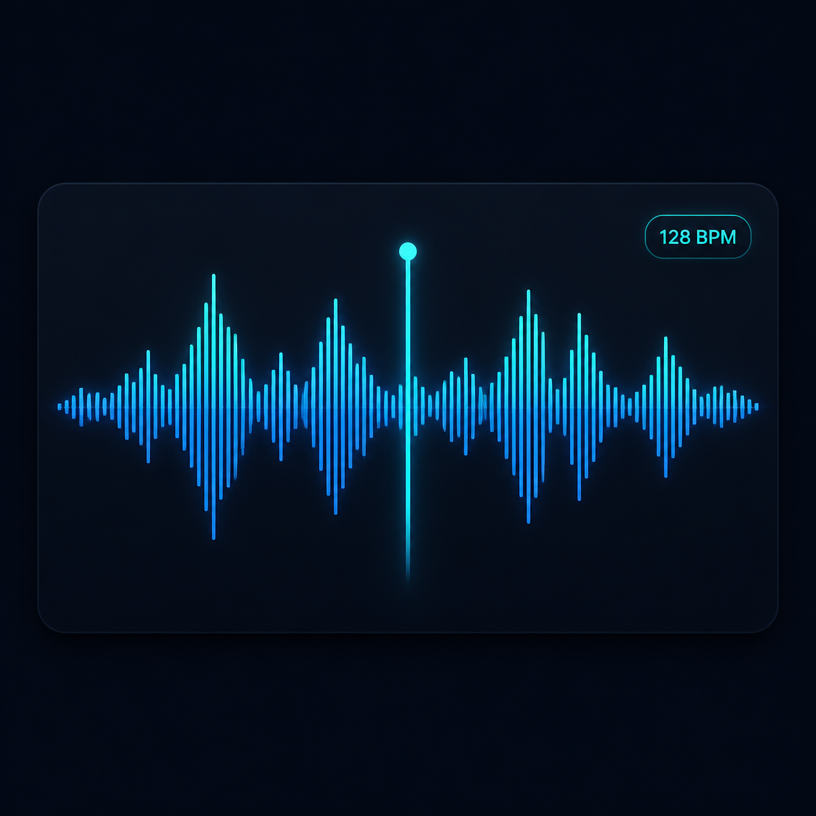 Live waveform visualizer with a playhead and BPM badge